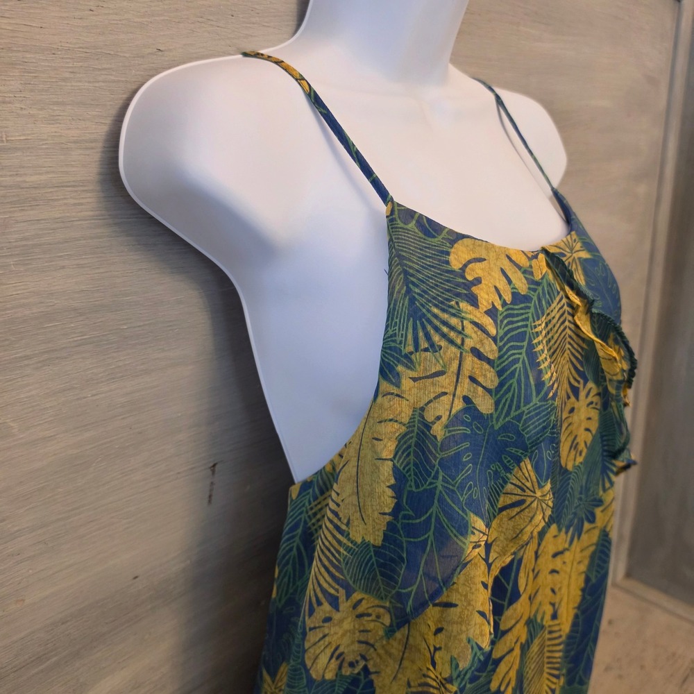 Umgee 60% Cotton Tropical Leaf Print Sleeveless Aline Mini Dress Large GC - Picture 4 of 9